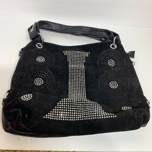 NWT Rhinestone Embellished‎ Suede/Leather Handbag